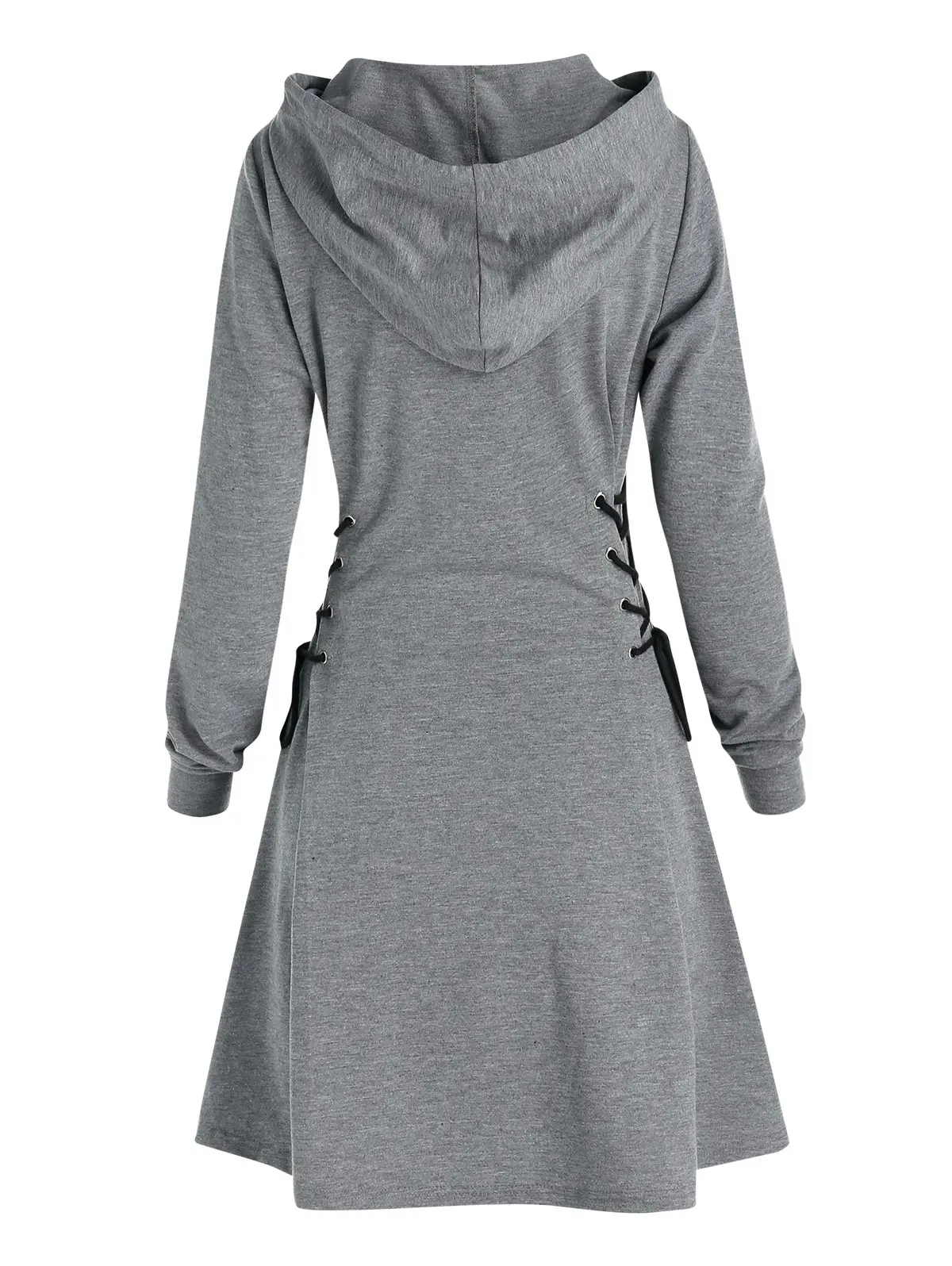 Dressfo 2024 Womens Hoodie Sweatshirts Dresses Plain Lace Up Drawstring Hooded Dress платье толстовка