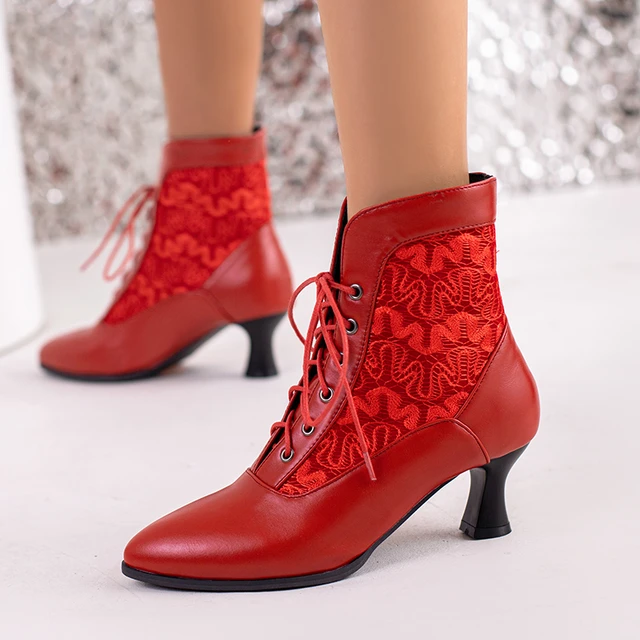 Womens red lace up boots sales