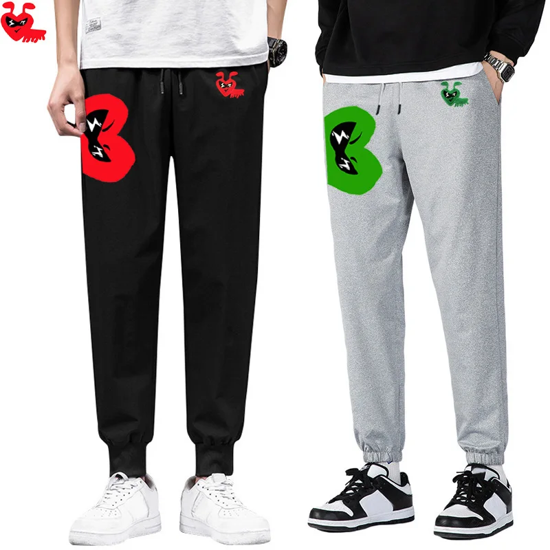 Break Egg Men Pants Cotton Cartoon Cute Ant Embroidery Half Heart Print Thin Elastic Pull Rope Spring Casual Pants