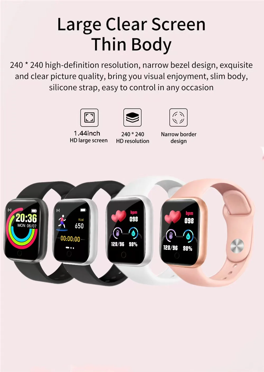 D20 Wristwatch Fitness Y68 Color Screen Smart Sport Bracelet Activity Running Tracker Heart Rate For Children Men Women Watch