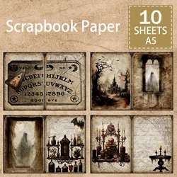 10 Sheets A5 Size Halloween Nameplate Castle Key Ghost Background Vintage Grunge Journal Planning Scrapbooking