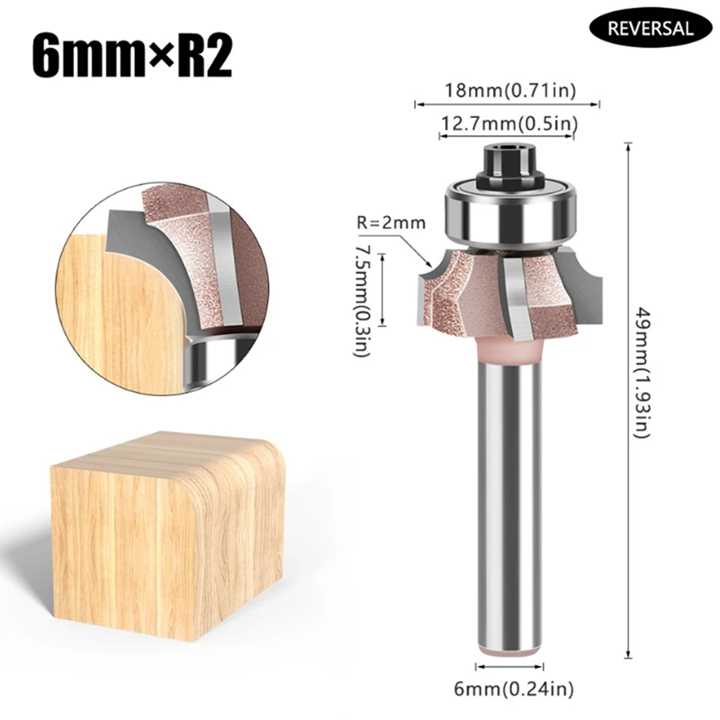 ABZY-6Mm Shank High Quality 4 Slot Router Set Forward And Reverse Woodworking Router R2 Trimming Tool 2 Piece Set