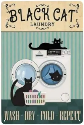 Black Cat Laundry Wash Dry Fold Repeat Room Decor Home Metal Tin Sign Vintage Bathroom Posters Wall Plaque Retro Art