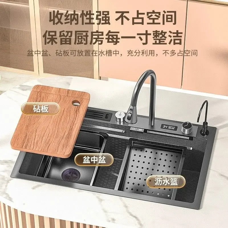 Feiyu Digital Display Knife Holder Kitchen Sink Large Single Slot SUS304 Stainless Steel Thickened Dishwashing Sink Basin Sink