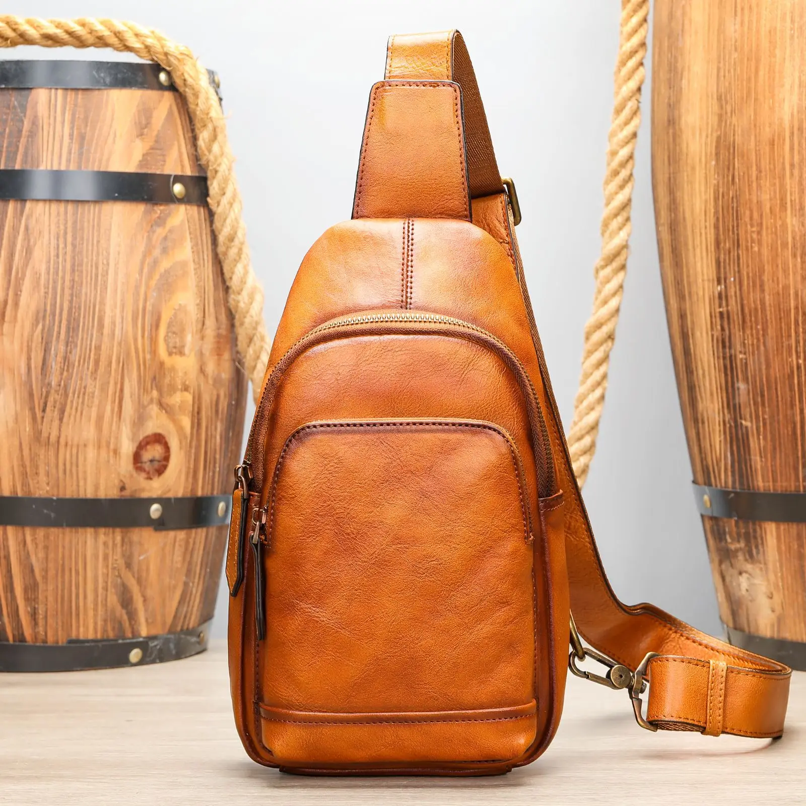 

Мужская нагрудная сумка из натуральной кожи, сумка через плечо в стиле ретро, мягкая повседневная трендовая сумка из воловьей кожи, новинка 2023 года