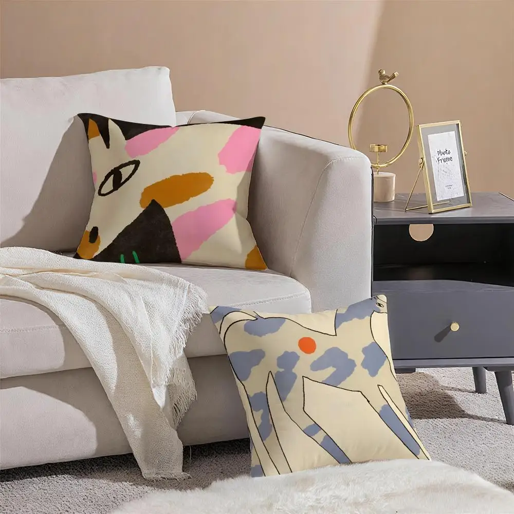 retro Vantage Abstract Anime Cute Pet Cat Dog Cushion Cover Linen Pillow Case Soft Breathable Protective Couch Room Decoration