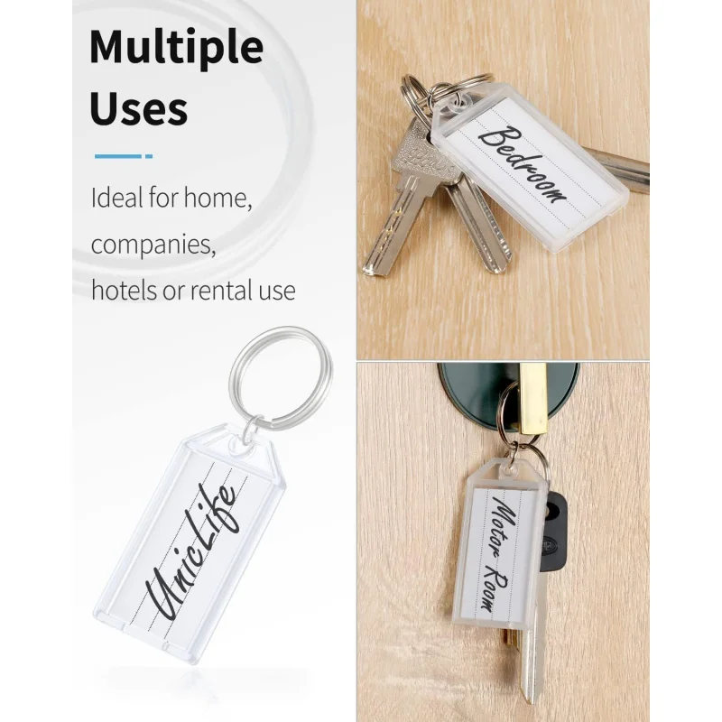 80 Pieces Key Tags 2 Inch Plastic Key Chain Tags with Ruled Blank Paper Labels Transparent Covers and Split Rings Sturdy Item Id