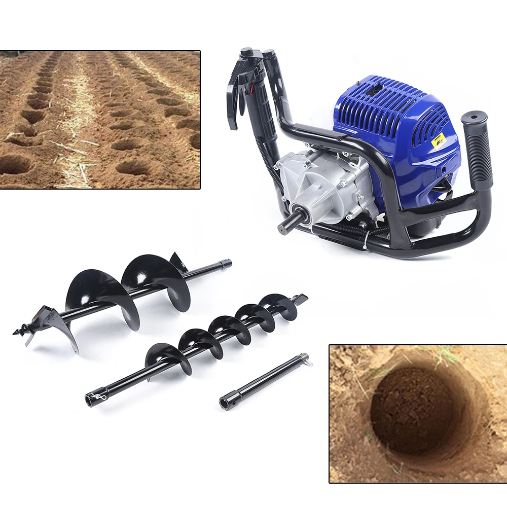 

52CC Auger Post Hole Digger 2 Stroke Post Hole Auger Gas Powered +4/8” Drill Bit 52cc Post Hole Digger Earth Auger Petrol