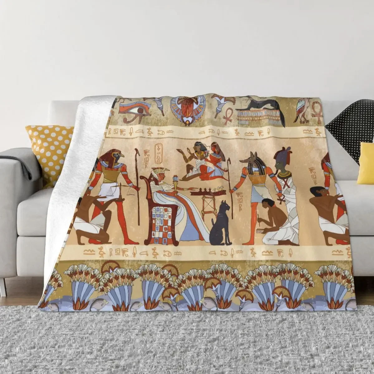 

Ancient Egypt Egyptian Blankets Fleece Spring/Autumn Boho Tribal Breathable Lightweight Throw Blanket for Sofa Car Bedspread