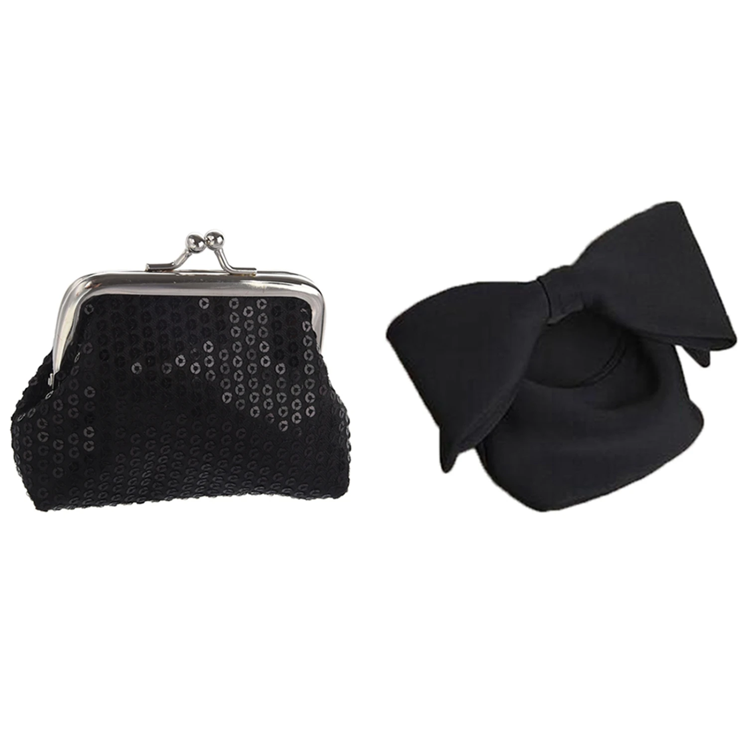 

Women's Sequins Coin Purse Buckle Mini Wallet(Black) & Designer Women Handbags Bow Day Clutches Bag (Black)