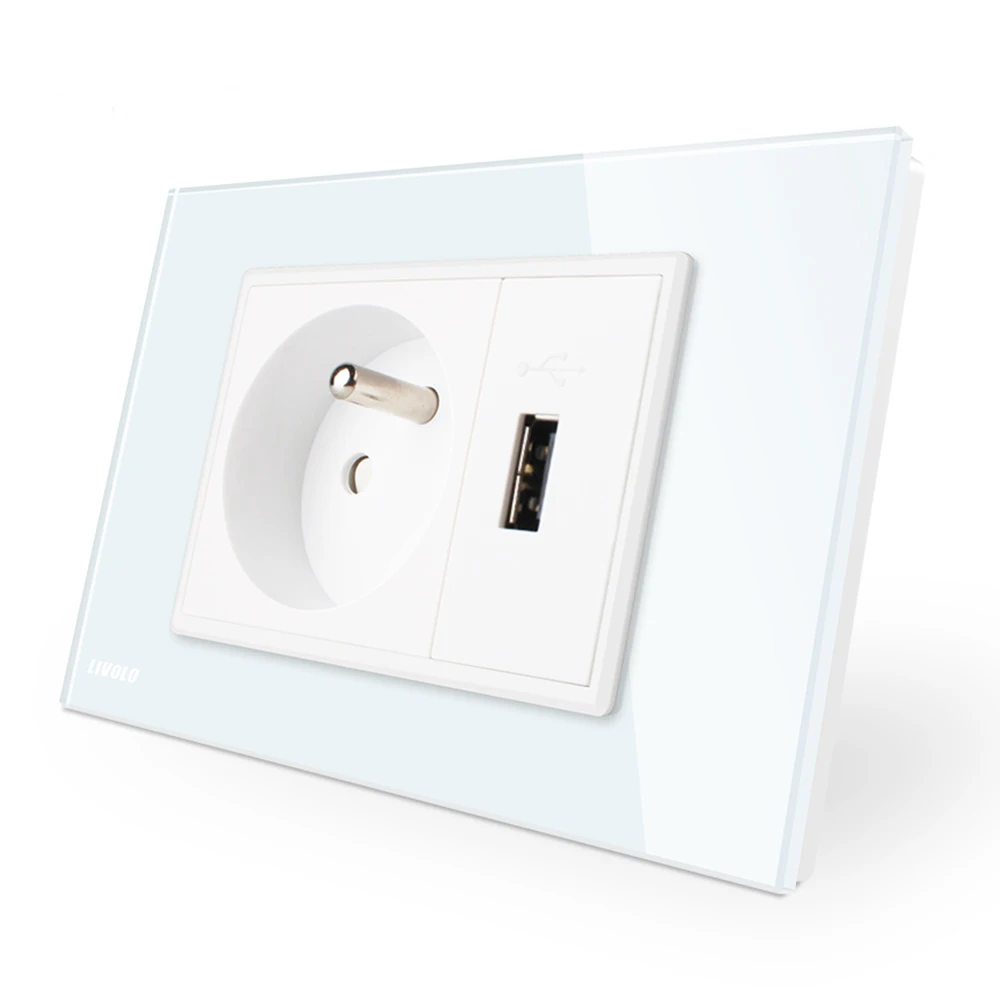 

Настенная розетка Livolo во французском стиле, с зарядным устройством Usb, автоматизация умного дома, многофункциональная, белая/черная, со стеклянной панелью