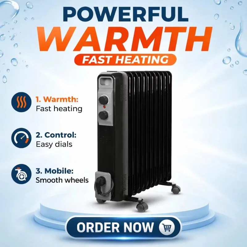 Airo Electric Heater Oil Filled Radiator for Household for Bedroom Bathroom Living Room Garden Durable Metal PTC Heatin