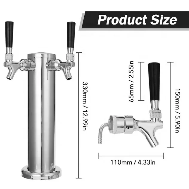 

Homebrew Draft Bar Dispenser Stainless Steel Double Tap Faucet Column Beer Tower Dispenser Beer