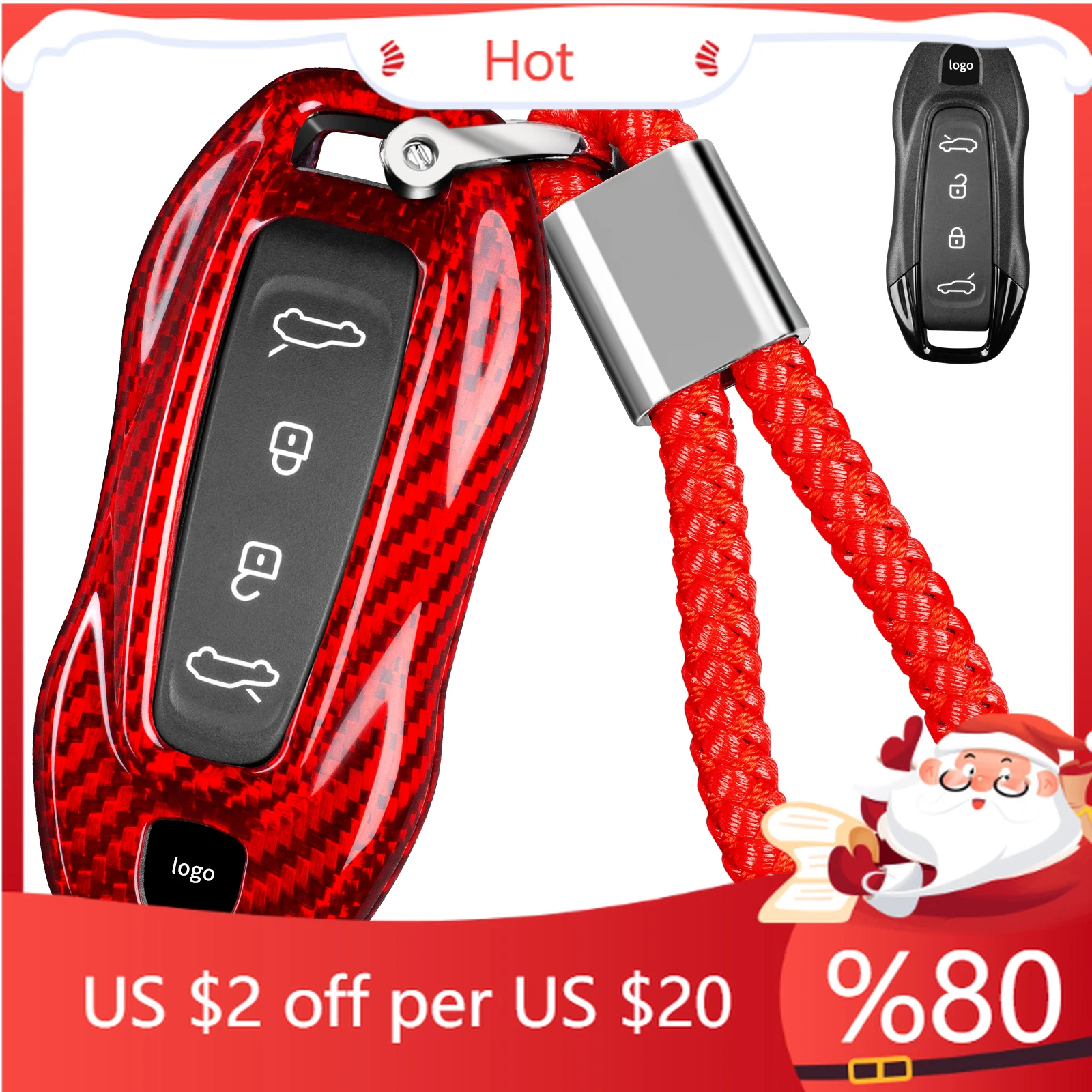 

Hot Real Carbon Fiber Key Fob Cover with Keychain Fits Porsche Macan 4 EV Electric model 2024 2025 Taycan 2022 Interior Stickers