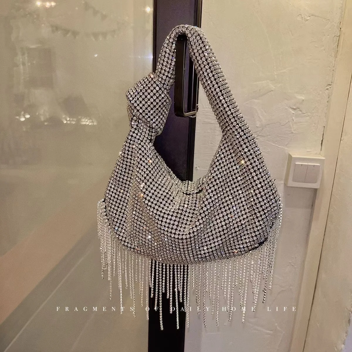 Luxury Glitter Tassel Women\'s Handbag Crystal Shiny Rhinestone Diamond Evening Bag Wedding Party Clutch Purse Shoulder Bag