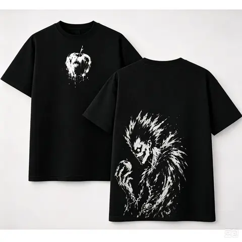 DEATH NOTE Ryuk Anime T‑Shirt Vintage Dark Drip Apple Print Oversized Unisex Crewneck Short Sleeve Otaku Casual Streetwear Tops
