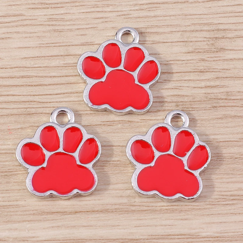 10pcs 15x17mm Cartoon Enamel Dog Paw Footprint Charms for Jewelry Making DIY Drop Earrings Pendants Necklaces Crafts Accessories