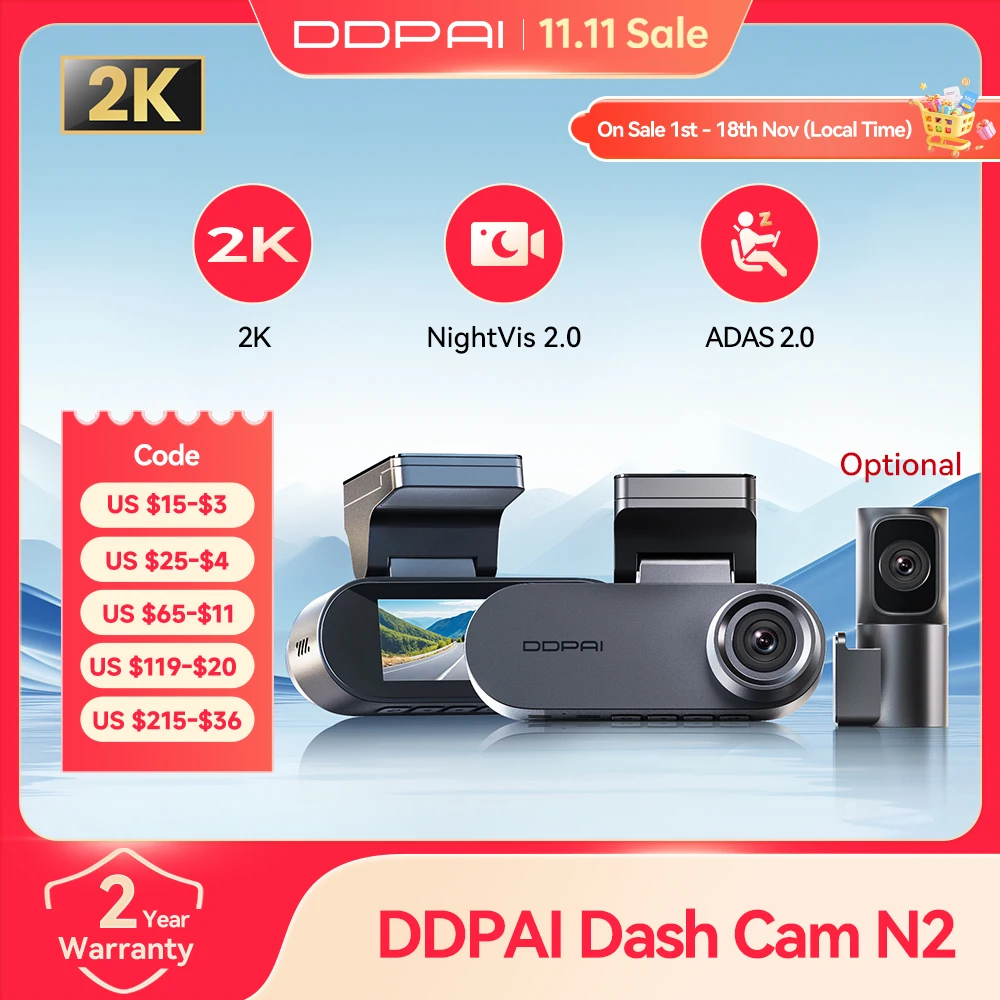 Dash Cam Front And Rear 4K - Cámara para Auto DDPAI N2, Visión