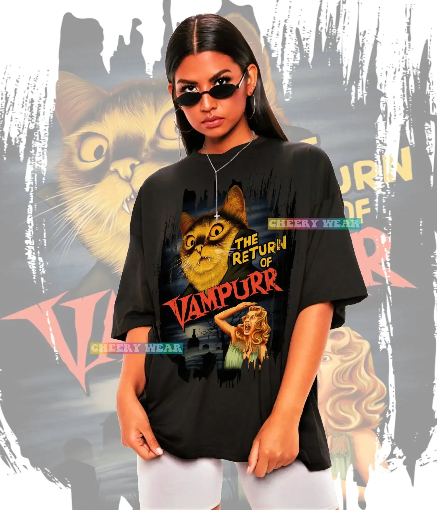 

Футболка The Return Of Vampurr CaT на Хэллоуин, забавный ужас SweaT