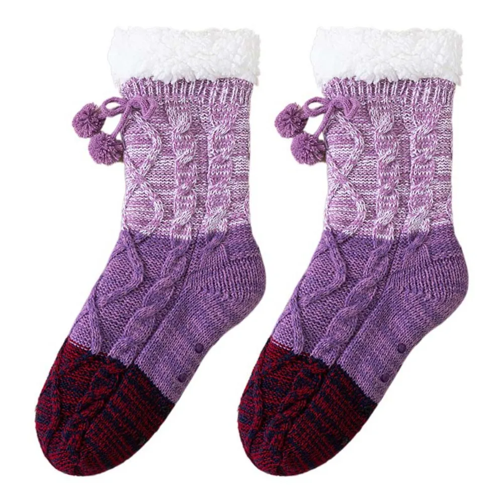 

Fashion Patchwork Thick Thermal Socks Knitted Anti Slip Fleece Socks Women Hosiery Warm Plush Floor Socks Home