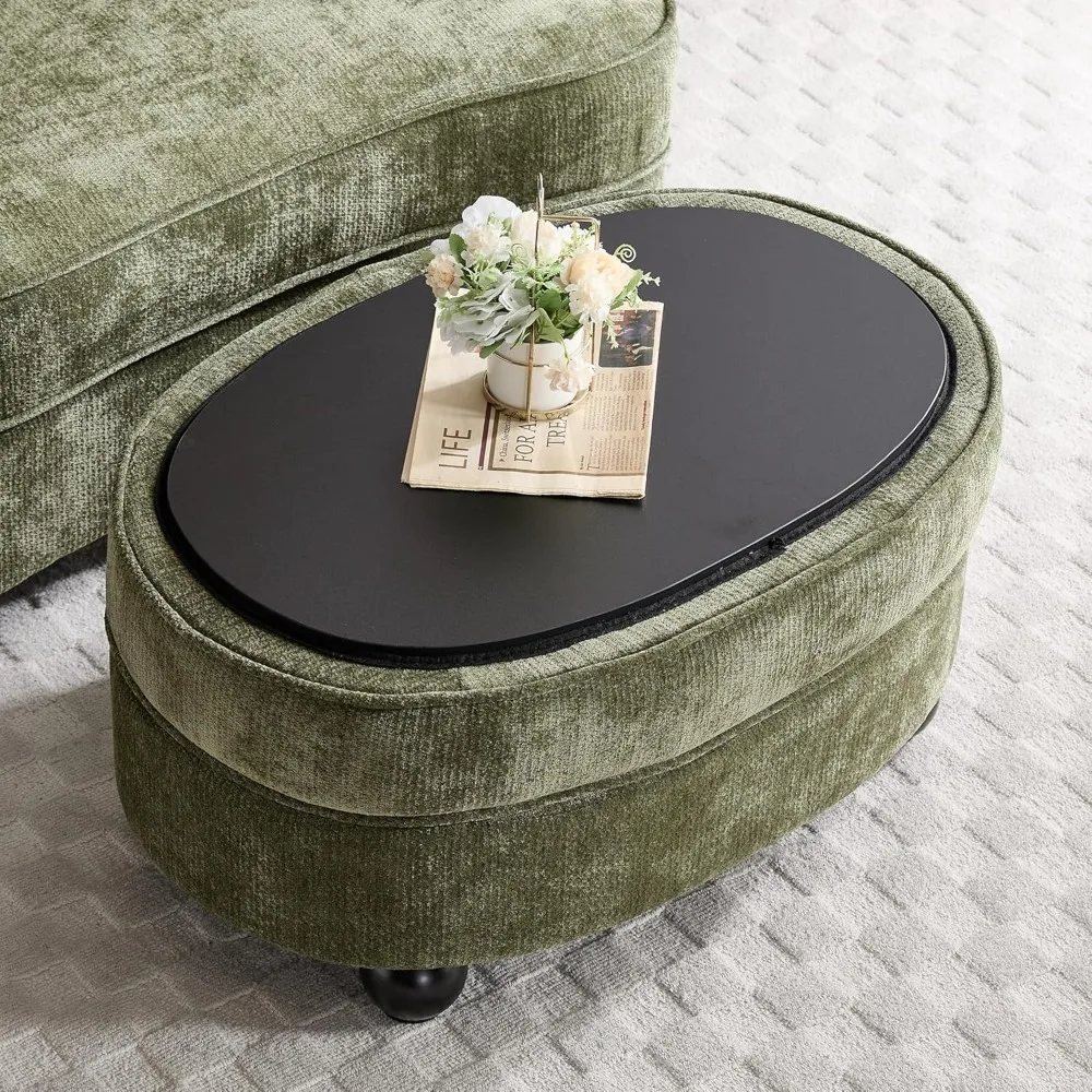 

Oval Ottoman Coffee Table with Storage, Modern Chenille Fabric Small Foot Rest for Chair, 3-in-1 Multi-Functional Storage Ottoma