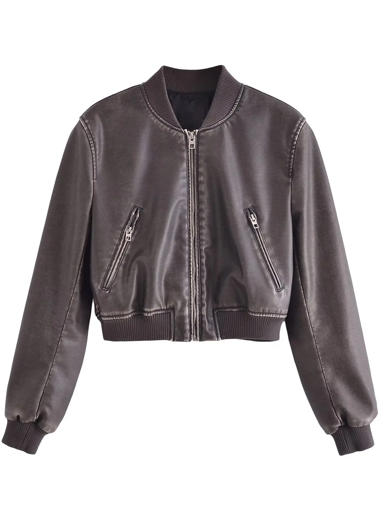 Giacca in pelle donna 2023 autunno primavera giacca Moto Biker da donna con cerniera giacca da baseball cappotti capispalla da donna vintage marrone
