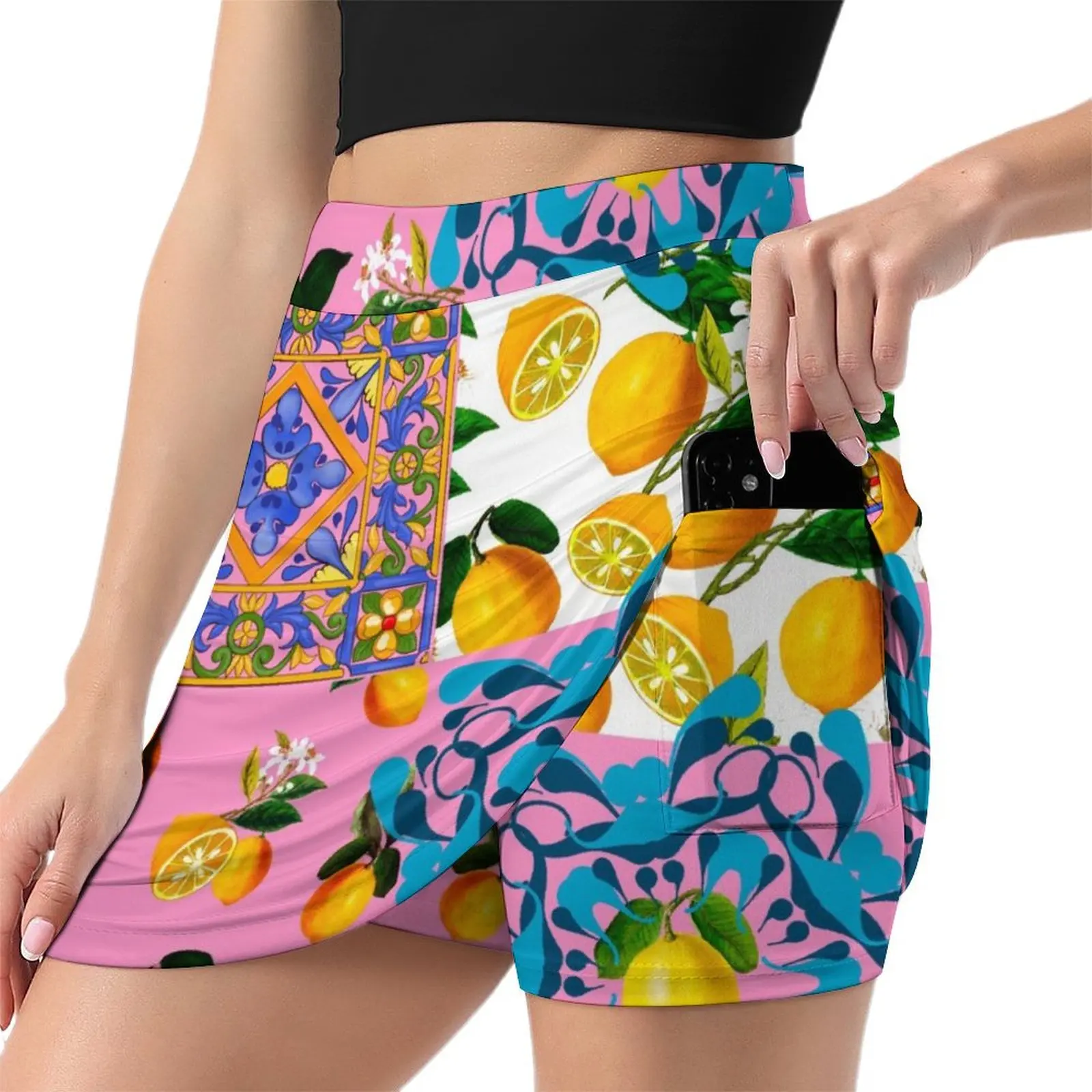 Majolica,Lemons,citrus,flowers,tiles,summer , Mini Skirt midi skirt for women Women's skirt