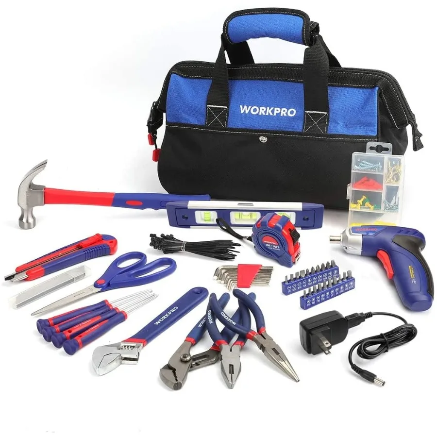 

125-Piece Household Tool Kit 3.6V Rechargeable Screwdriver and Home Repair Basic Tool Set with 13-inch Easy Carrying Tools Bag,