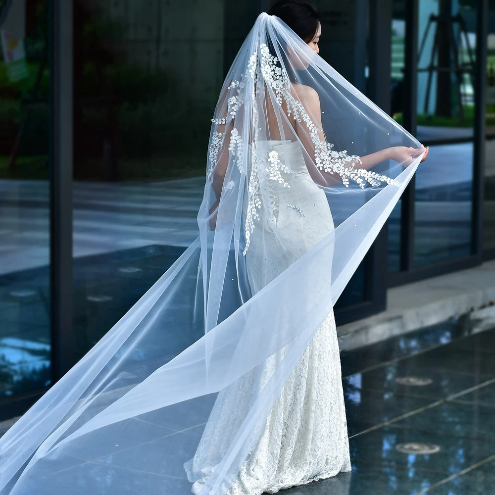 Flor e Diamante Incrustado Cauda Headdress, Casamento Bridal Veil, BL4046