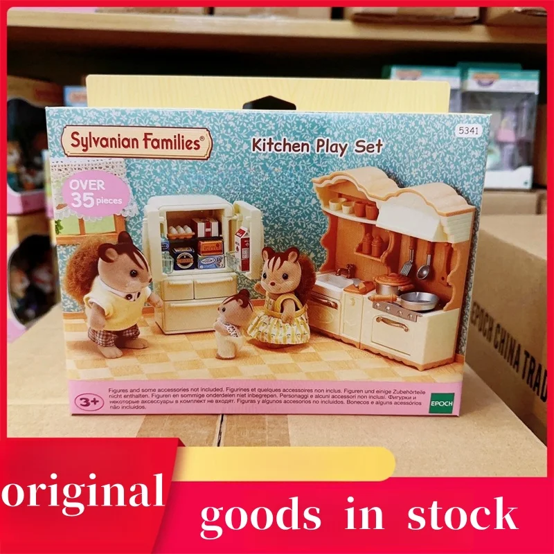 Sylvanian Families Anime Figures Happy Kitchen Set Simulation Furniture Accessories Girls Cooking Toys For Kids Ternurines Doll