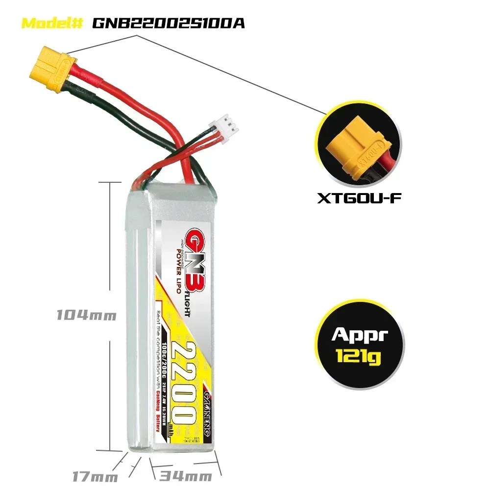 GAONENG 2200mAh 100C 2S/3S/4S/6S 7.4V/11.1V/14.8V/22.2V bateria Lipo ze złączem XT60 dla helikopter RC części dron FPV