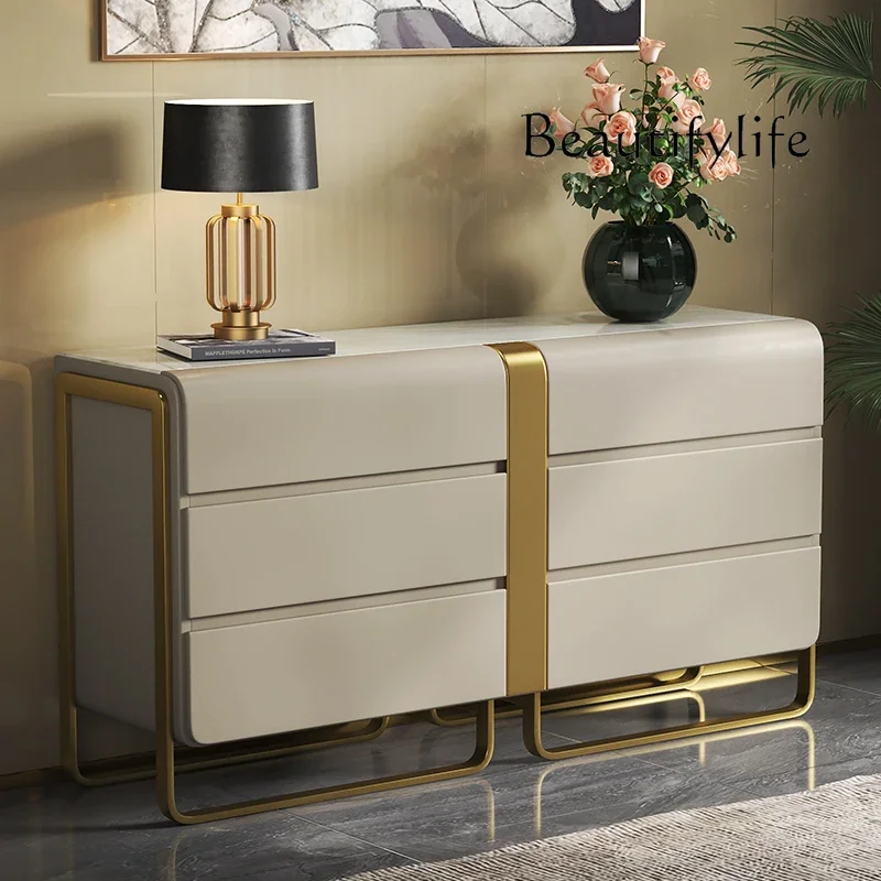 Light luxury six-bucket cabinet fashionable marble high-end TV cabinet storage bedroom bedside cabinet