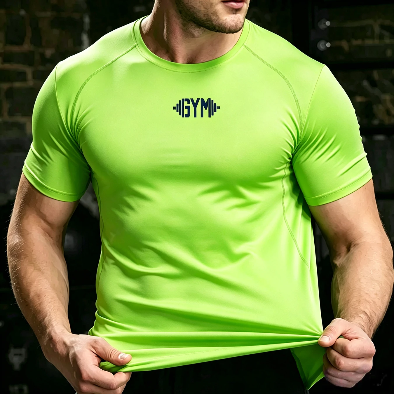 Multiple Packs Men's Quick Dry GYM Creative Prints T-Shirt Neon Green Short Sleeve Muscle Fit Workout Athletic Tee 2pcs / 3pcs