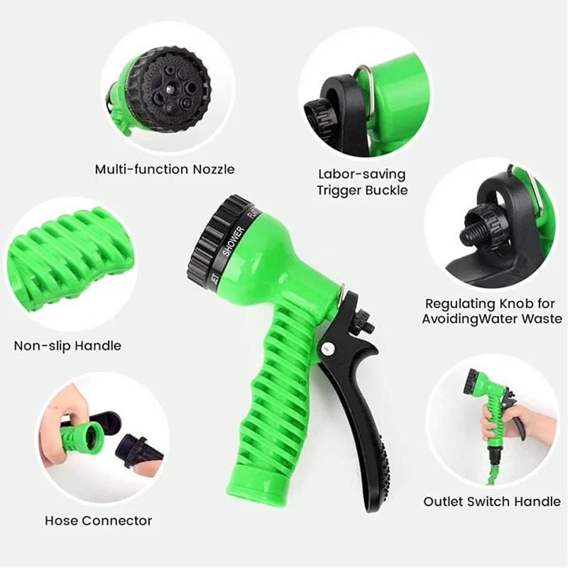 Expandable Garden Hose Water Pipe High-Pressure Car Wash 7 mode Water Spraying Functions Water Gun Home Garden Watering Hose