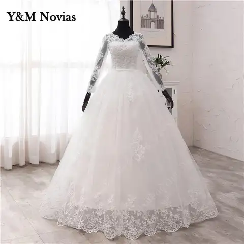 새로운 봄 레이스 아플리케 웨딩 드레스 긴 소매 Vestidos De Novia 2025 화이트 v 넥 신부 웨딩 드레스 맞춤형 플러스 사이즈