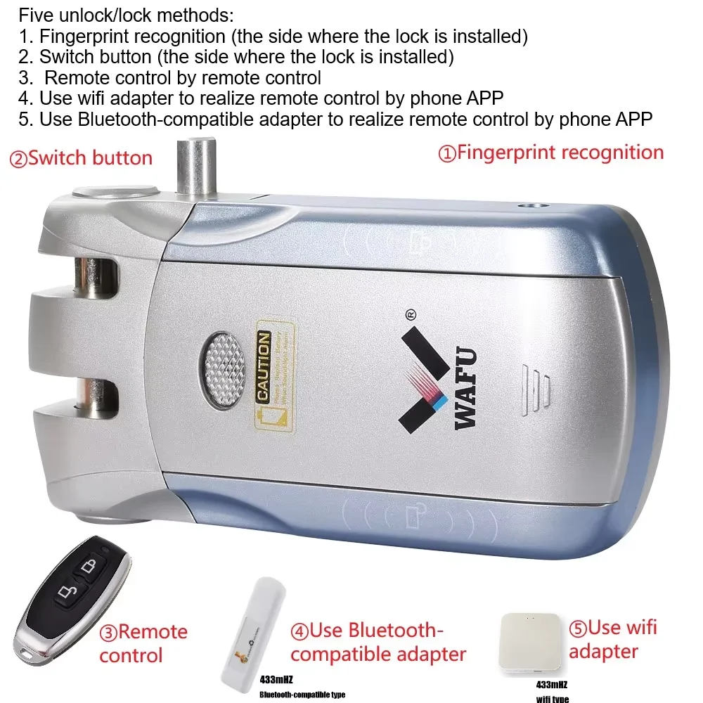 WAFU 010 Tuya APP WiFi Wireless Smart Remote Control Electric Fingerprint Lock Invisible Keyless Entry Door Lock For Home Office