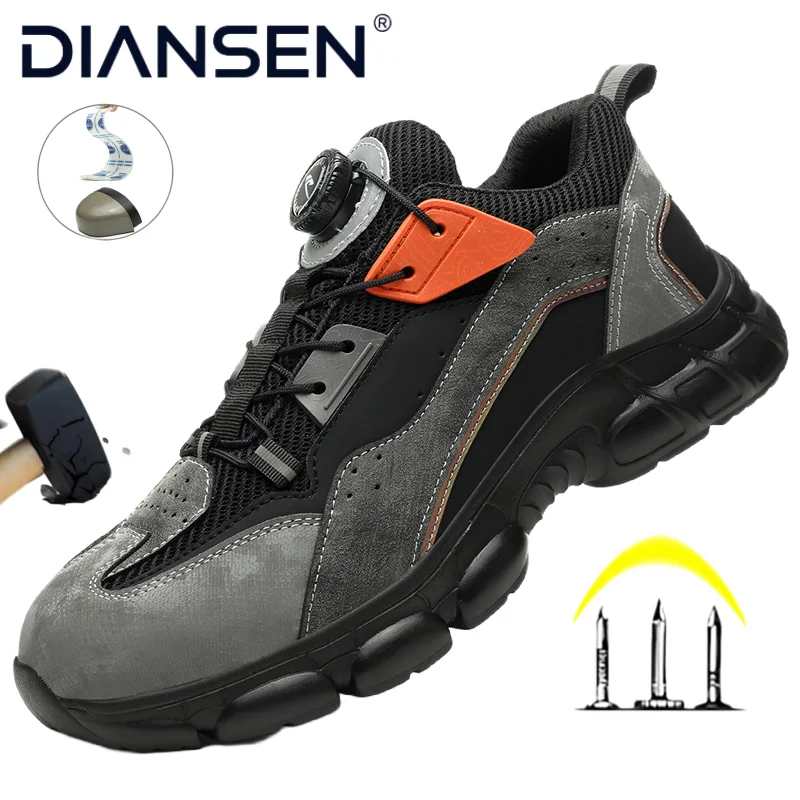 

Rotating Buttons Safety Shoes Men Waterproof Steel Toe Safety Boots Work Boots Men Anti-smash Anti-puncture New Protective Shoes