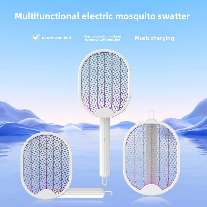 Raquette électrique anti-moustiques pliable avec lumière UV, rechargeable par USB, tapette à insectes électrique, tapette à mouches