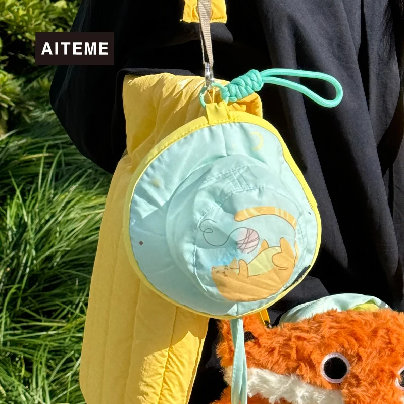 aiteme-環境に優しいバッグ-小さな小銭入れ-フィッシャーマンハットデザイン-吊り下げ式イヤホンバッグ-ガールフレンドや親友への理想的なギフト