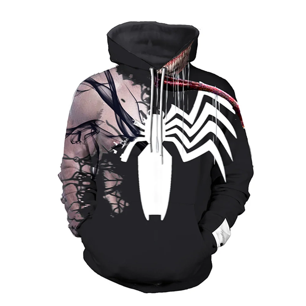 New Men\'s Hoodie 3D Printed with Marvel Venom Pattern for Autumn and Winter, Fashionable Street Hip-hop Casual Men\'s Hoodie