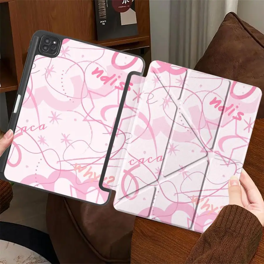 

Розовый милый чехол-подставка для планшетов iPad Pro 11-го, 10-го, 9-го, 8-го, 7-го поколений, 12.9-дюймовых Pro 2025, Air 4, 5, M3, M2, 1, 2, M4, 11-дюймовых Mini 6, 7