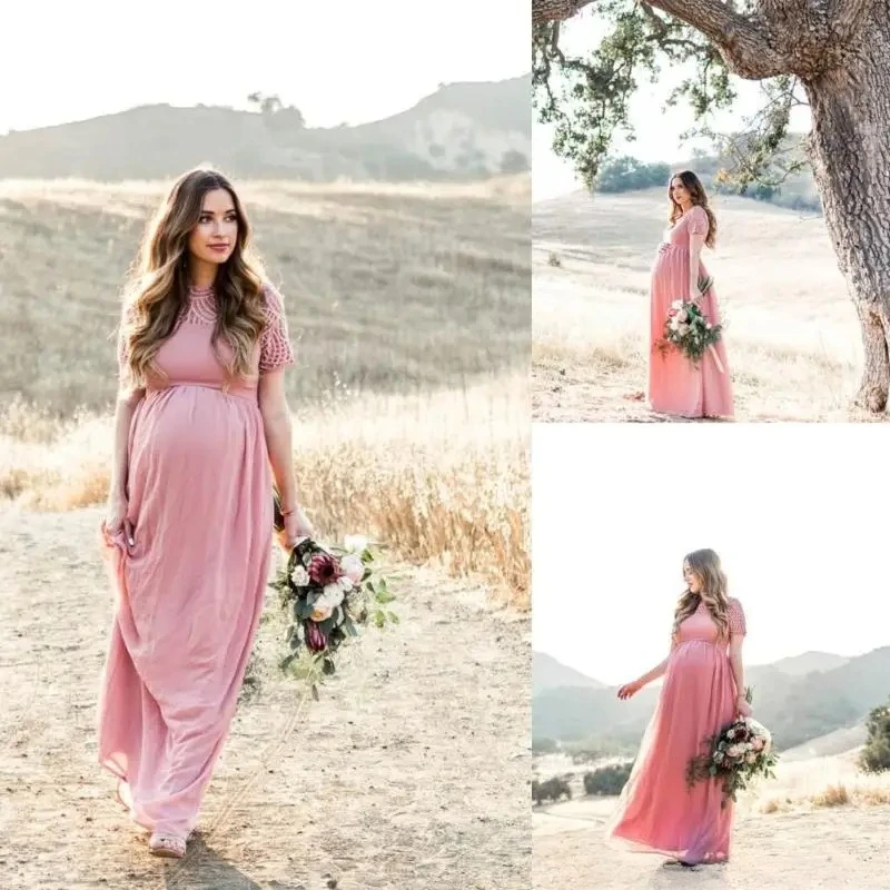 

Elegant Maternity Dress In Soft Lace Fabric With Comfortable A Line Cut For Outdoor Activity And Special Occasion
