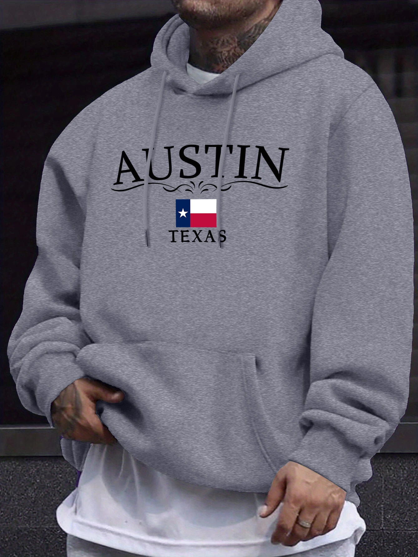 Austin Texas Letter Prints Fleece Mode Kleidung Herren Basic Warm Hoodie Herbst Sport Sweatshirts Casual Street Sportswear