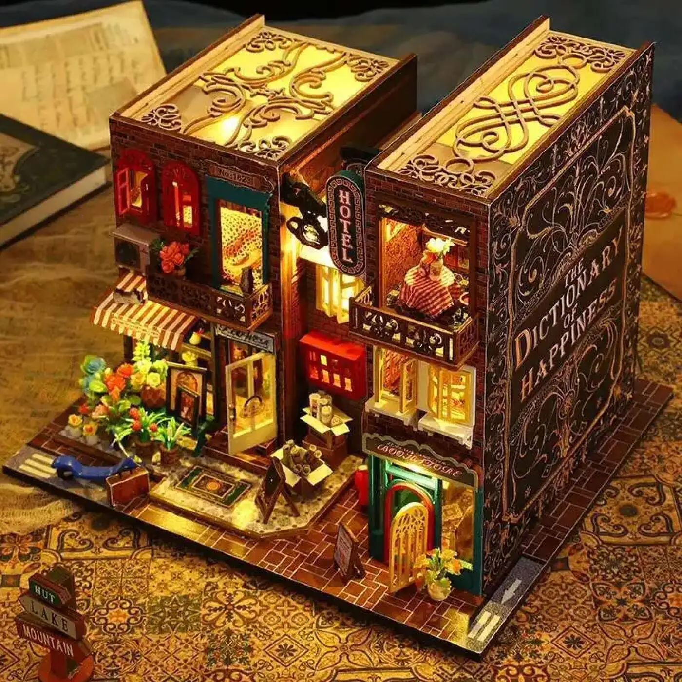 Diy Book Nook Miniature House Kit 3D Wooden Puzzle with Led Light Handmade Assembly Dollhouses Home Decor Gifts for Women