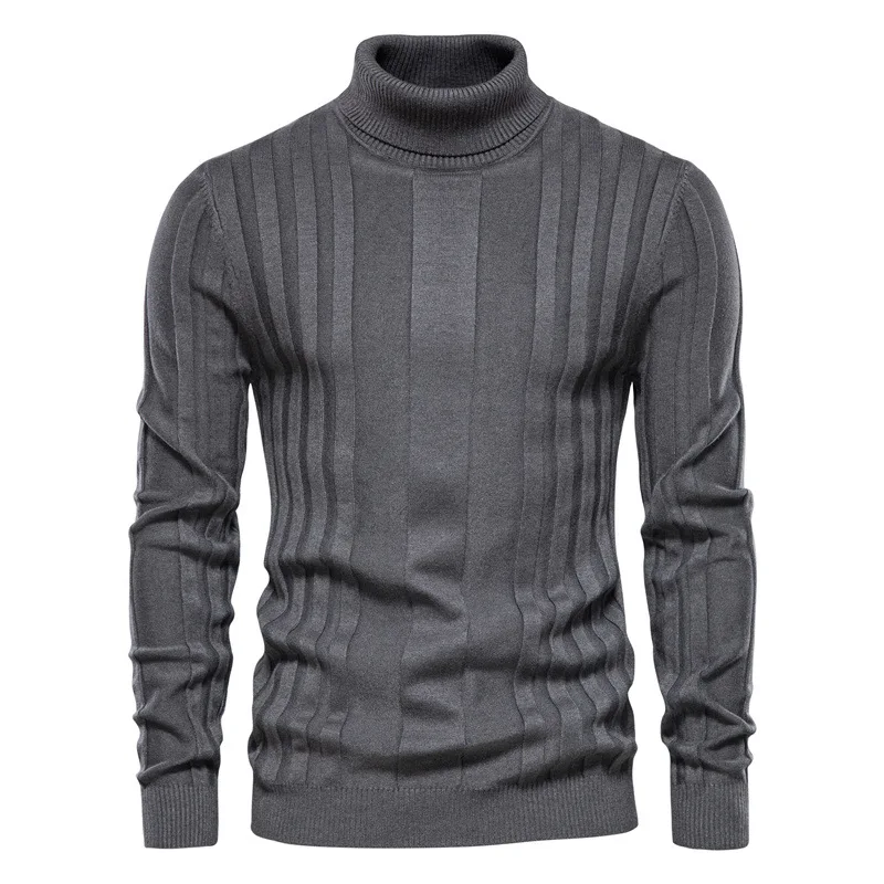 Large Mens Sweater Solid Men\'s Pullover New Male High Neck Casual Knitted Thermal Underlay Shirt High Quality Men Clothing