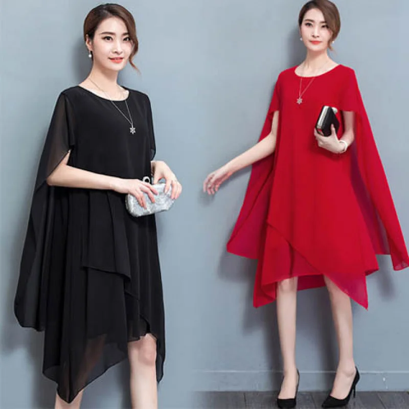 

Korean Style Loose Plus Size Summer Dress for Chubby Ladies, Slimming Sun - protection Cape - style with Belly - covering
