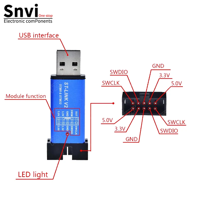 Suvi 1PCS ST LINK Stlink ST-Link V2 Mini STM8 STM32 Simulator Download Programmer Programming With Cover A41 /for arduino