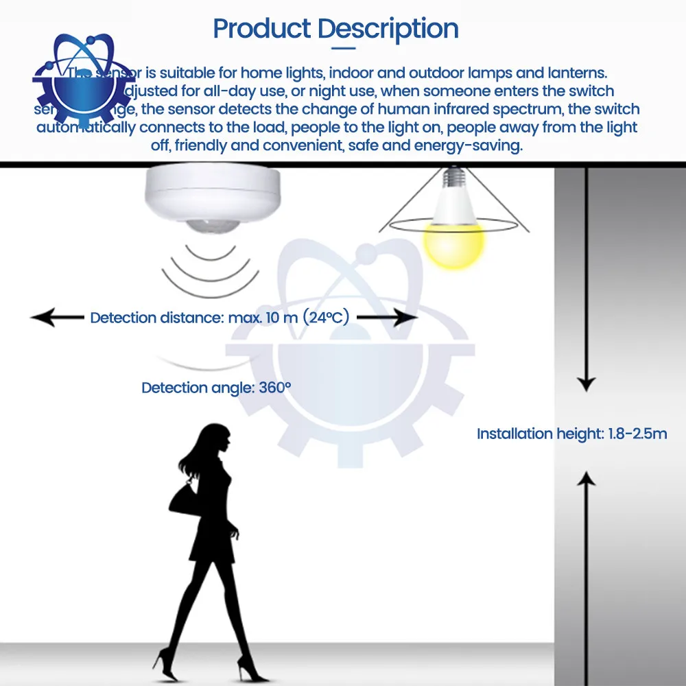 AC85-265V Intelligent Human Infrared Sensor Switch 360 Degree Cone Angle Detect PIR Motion Sensor Switch Ceiling Sensor Switch