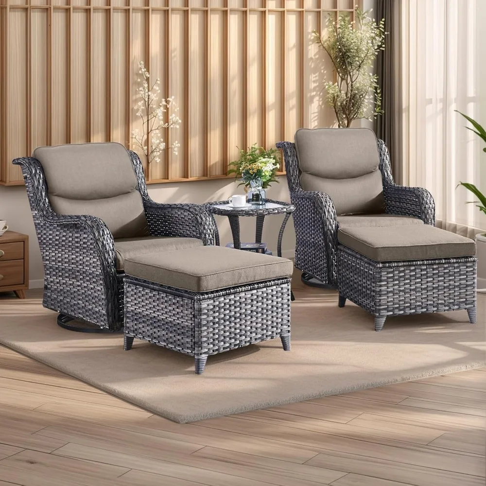 

Wicker Patio Furniture Set - 5 Piece Rattan Outdoor Sectional Conversation Sets with 2 Swivel Rocking Chairs,2 Ottomans and 1 Si