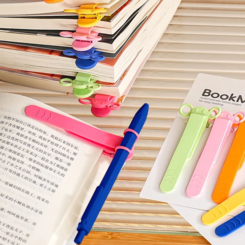 1Pc Cute Elephant Silicone Bookmark Clip with Pen Holder Page Flipping Automatically Follows Notebook Page Divider for School